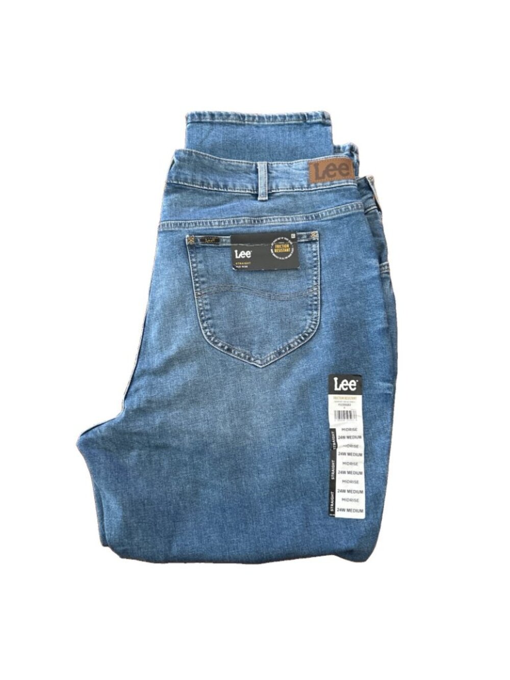 Lee Women’s Straight Mid Rise Jeans Size 24W Medium Blue Cotton Blend Denim